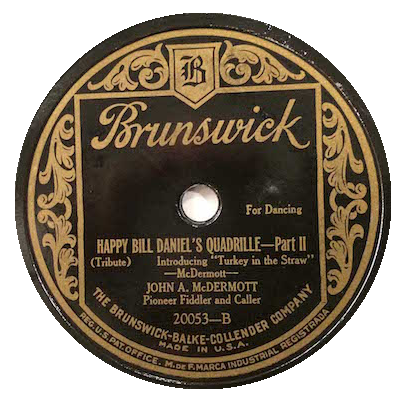 Label for recording of Happy Bill Daniel's Quadrille.